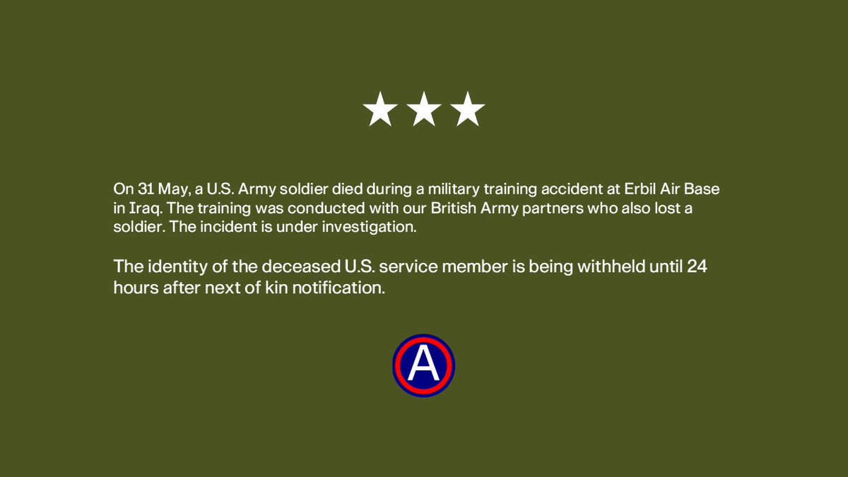 CENTCOM Soldier Killed Iraq ACCIDENT