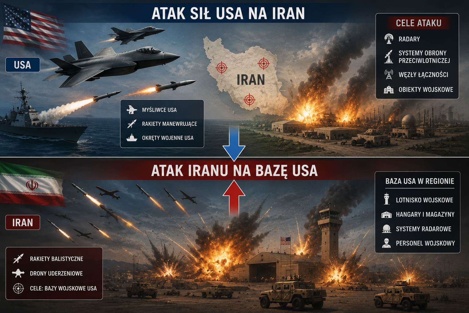 atak USA na Iran i Iranu na bazy USA